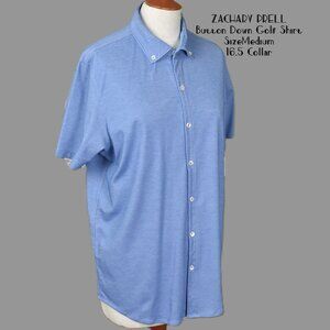 ZACHARY PRELL Button Down Golf Shirt M Light Blue Collar 16.5 Machine Wash Bin3